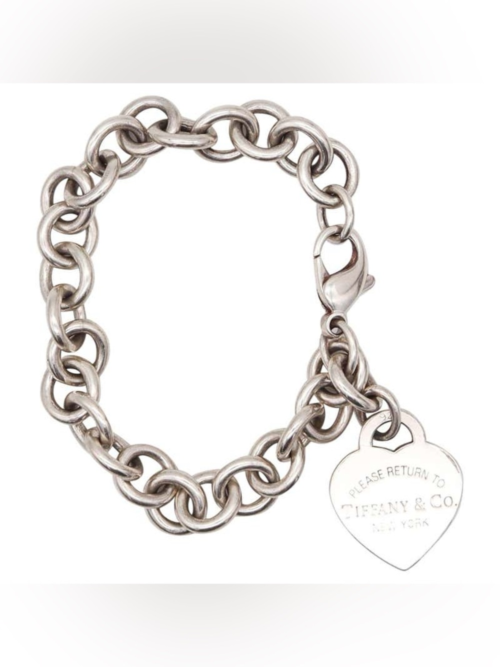 Tiffany & Co. Silver 925 Heart Tag Link Bracelet - Polished Round Links